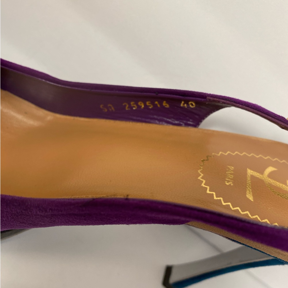 YSL Yves Saint Laurent Suede Pumps Sandals Heels slingback purple 40 - Picture 9 of 11